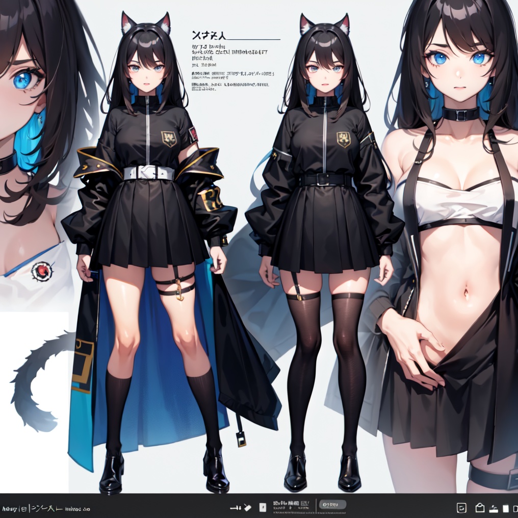 【投げ銭用】気まぐれAI画像　黒髪猫耳女性キャラクター