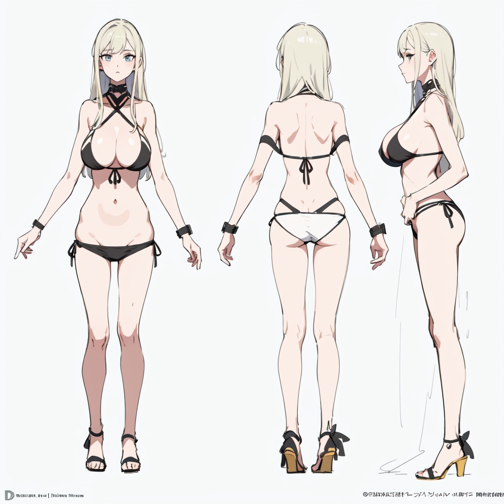 【投げ銭用】AI画像　女性水着キャラクター　3面図