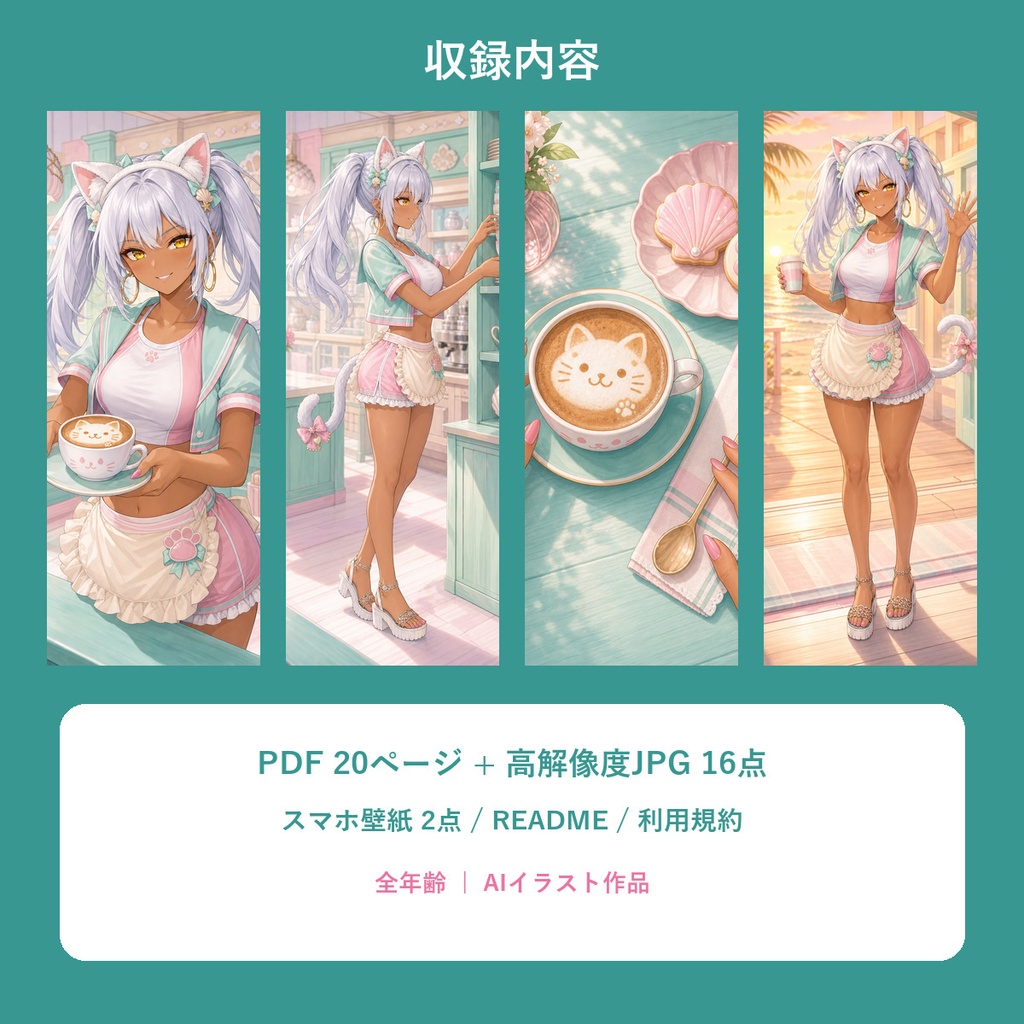 Aina MEOWGICAL CAFÉ|全年齢・猫耳ビーチメイドAIイラスト集