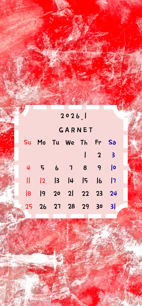 2026.1年間カレンダー 縦画面 ロック画面