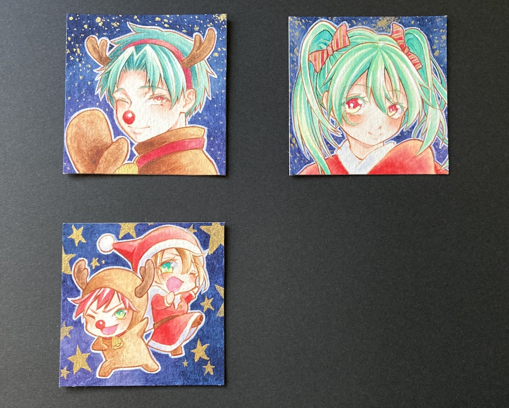 【5.5cm角】 カラーイラスト 原画 【クリスマス】