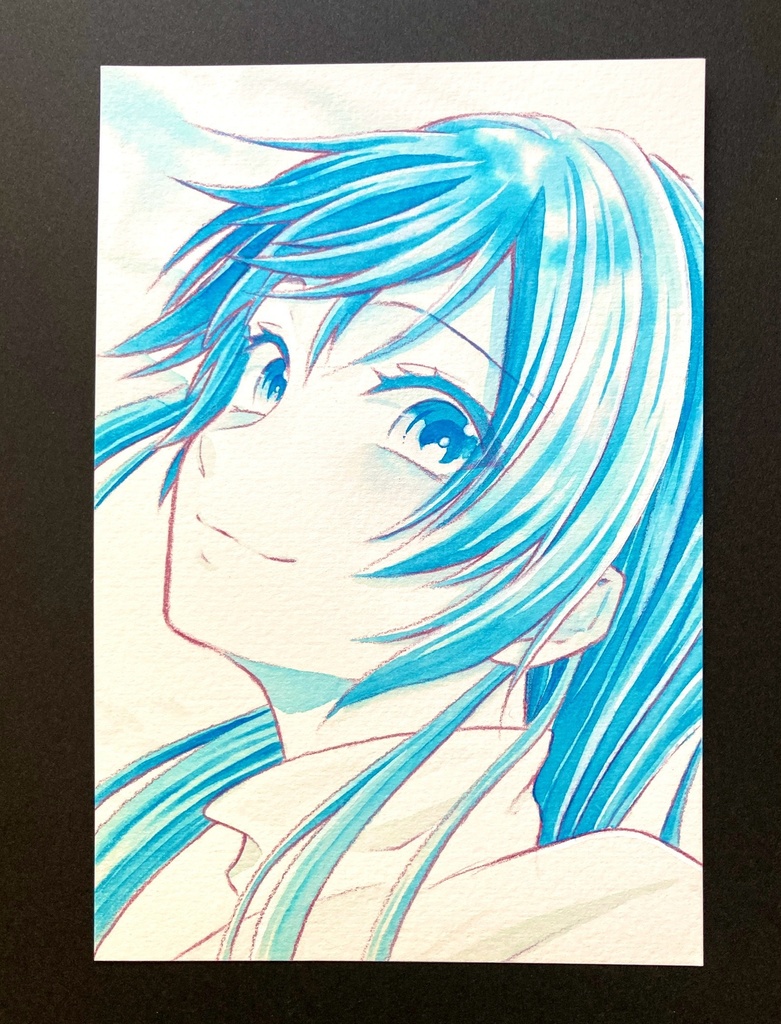 【ポストカード】単色ドローイング 原画 【カラーインク 青】
