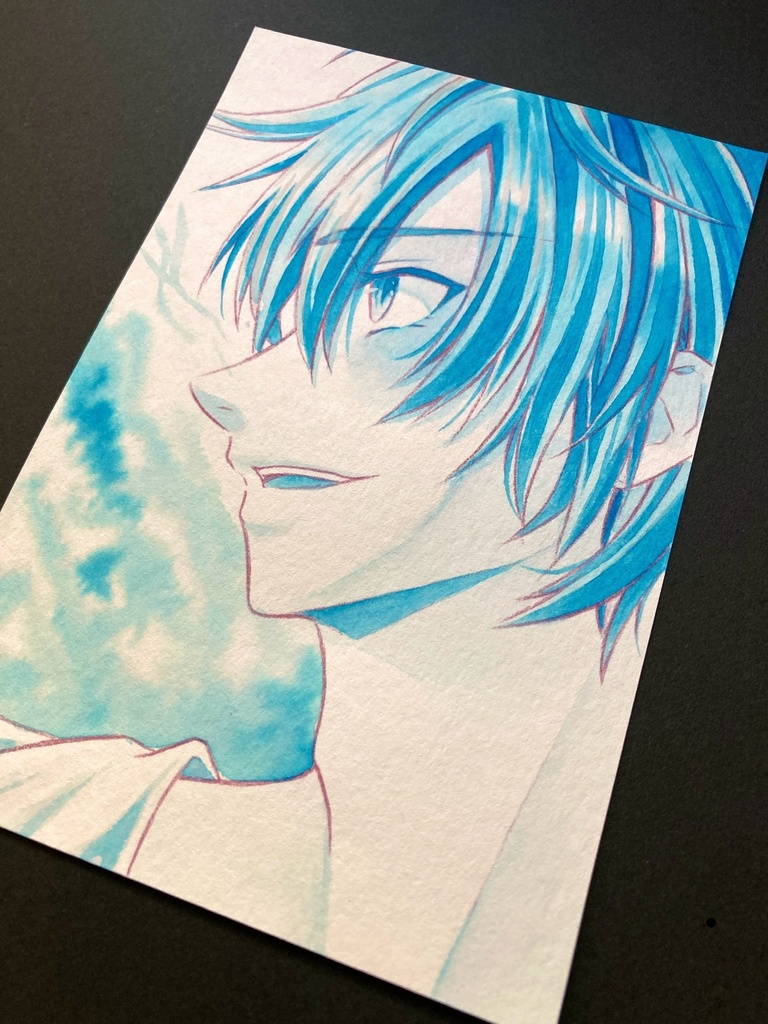 【ポストカード】単色ドローイング 原画 【カラーインク 青】