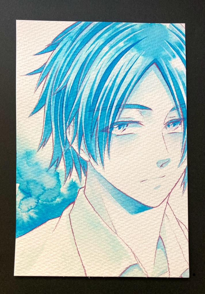 【ポストカード】単色ドローイング 原画 【カラーインク 青】