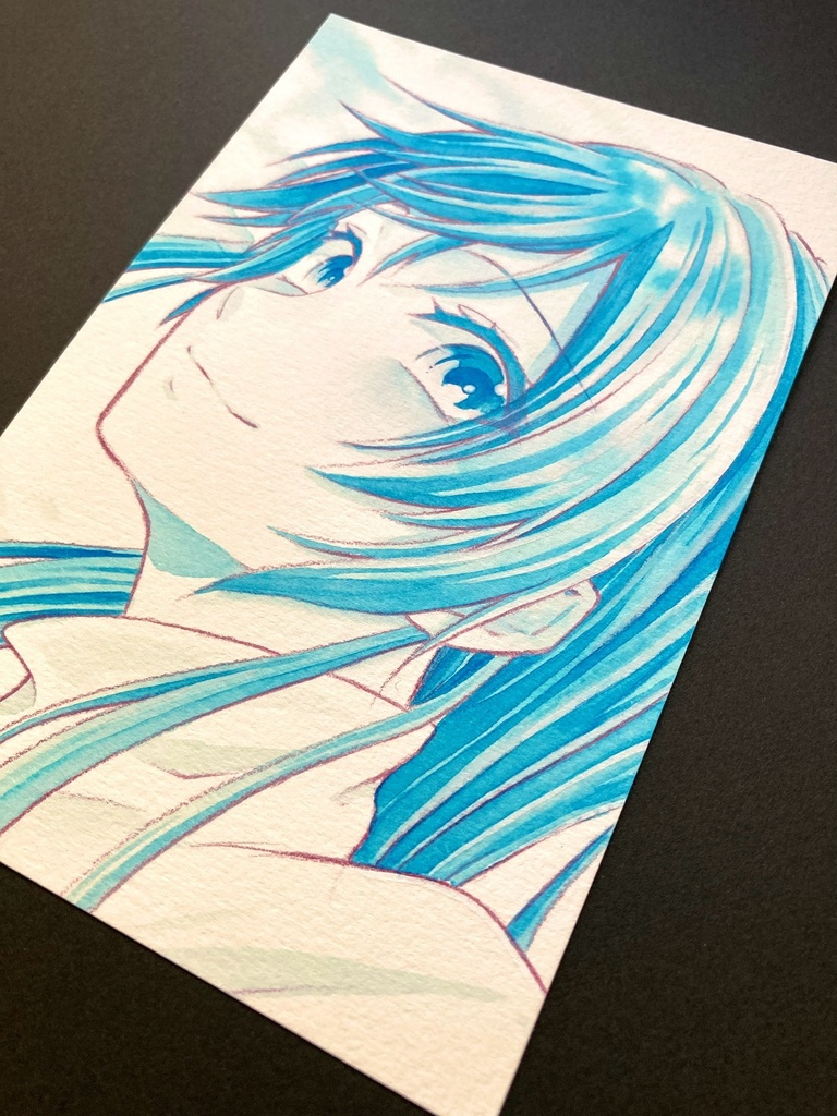 【ポストカード】単色ドローイング 原画 【カラーインク 青】