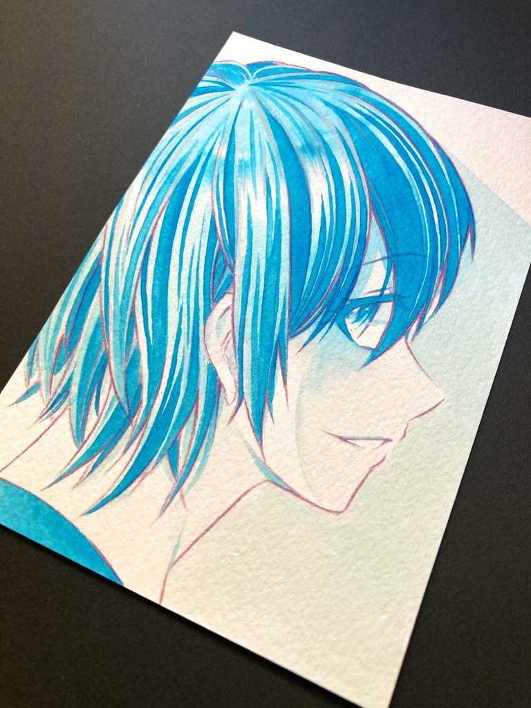 【ポストカード】単色ドローイング 原画 【カラーインク 青】