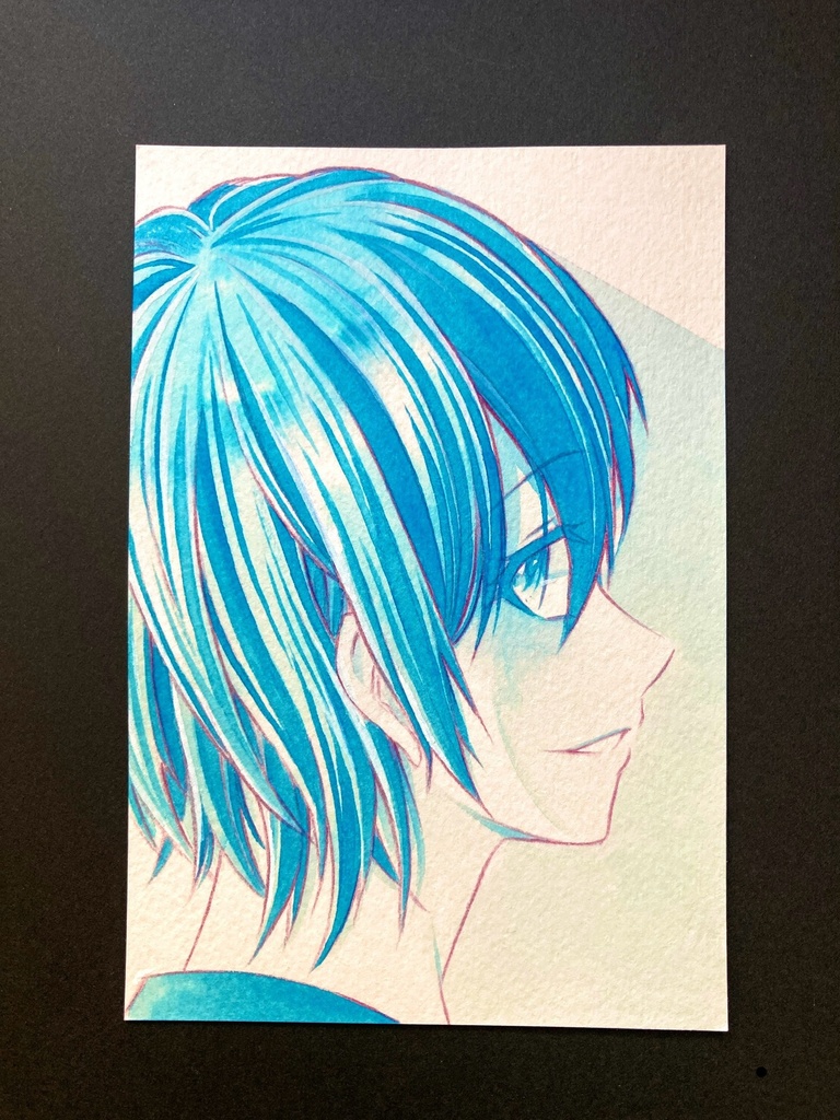 【ポストカード】単色ドローイング 原画 【カラーインク 青】