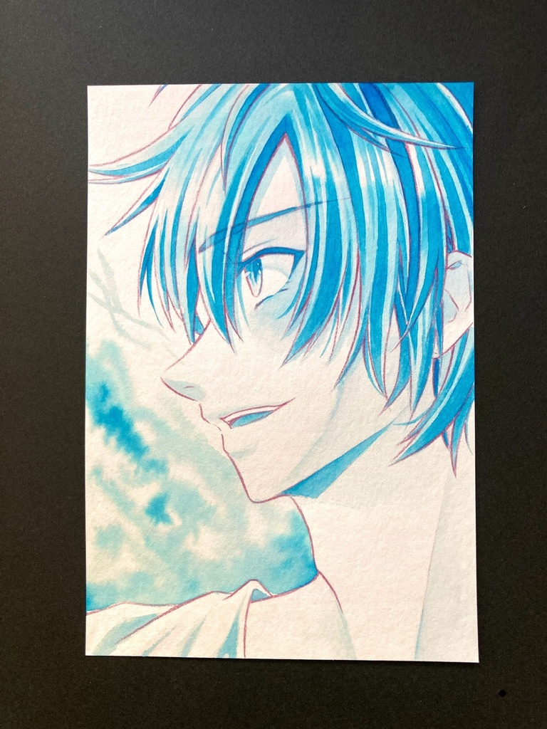 【ポストカード】単色ドローイング 原画 【カラーインク 青】