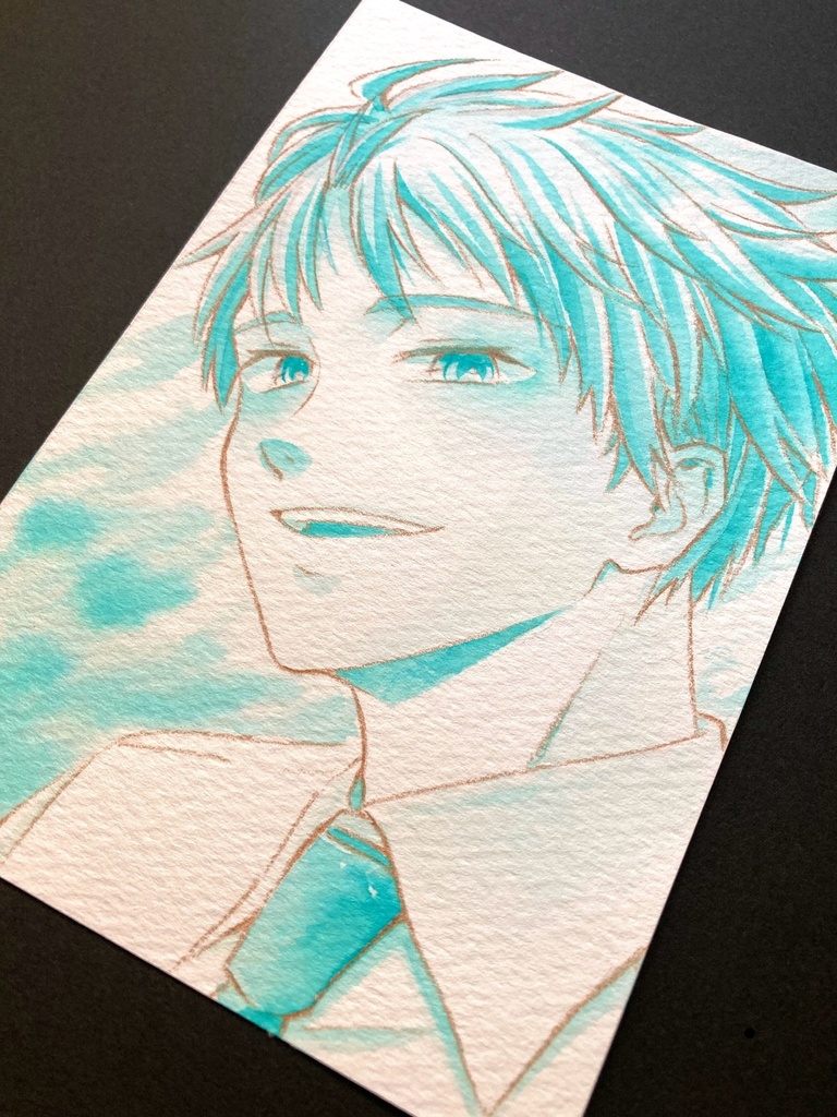 【ポストカード】単色ドローイング 原画 【カラーインク ターコイズ】