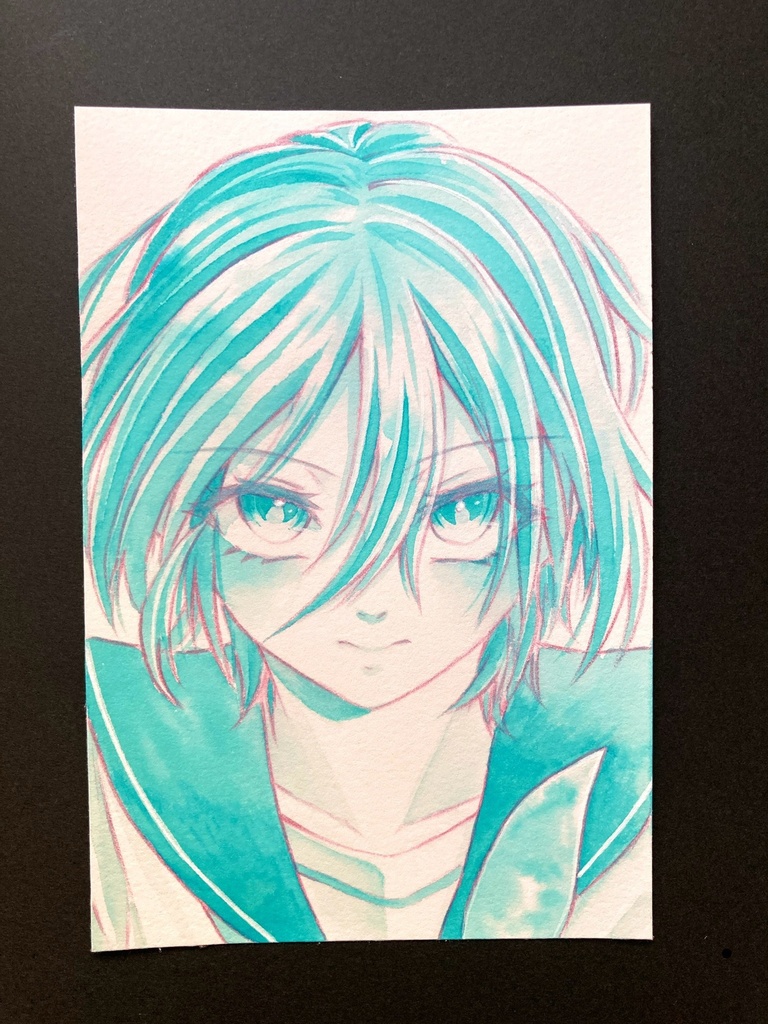 【ポストカード】単色ドローイング 原画 【カラーインク ターコイズ】