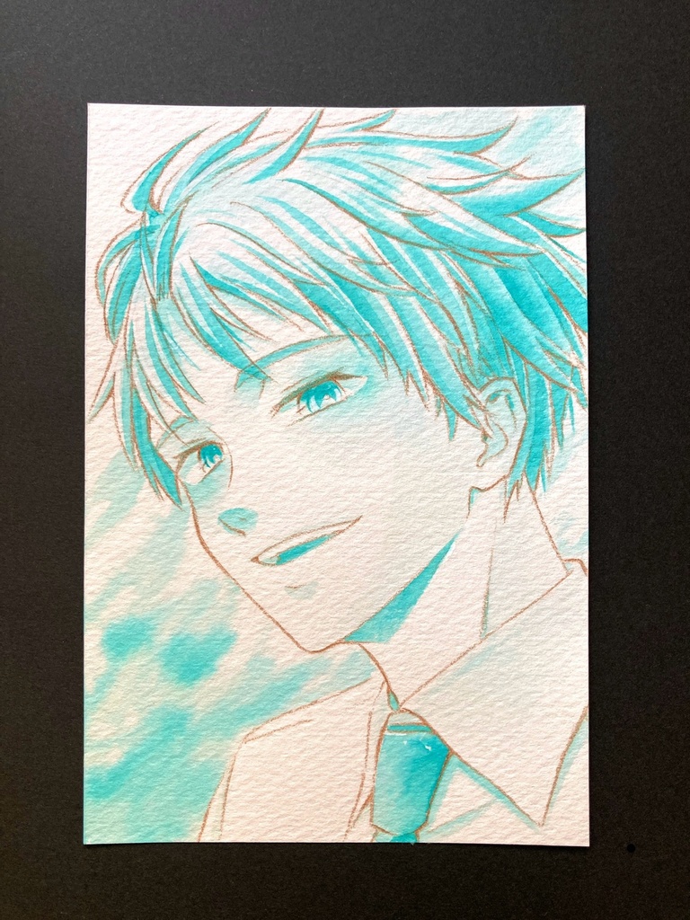 【ポストカード】単色ドローイング 原画 【カラーインク ターコイズ】
