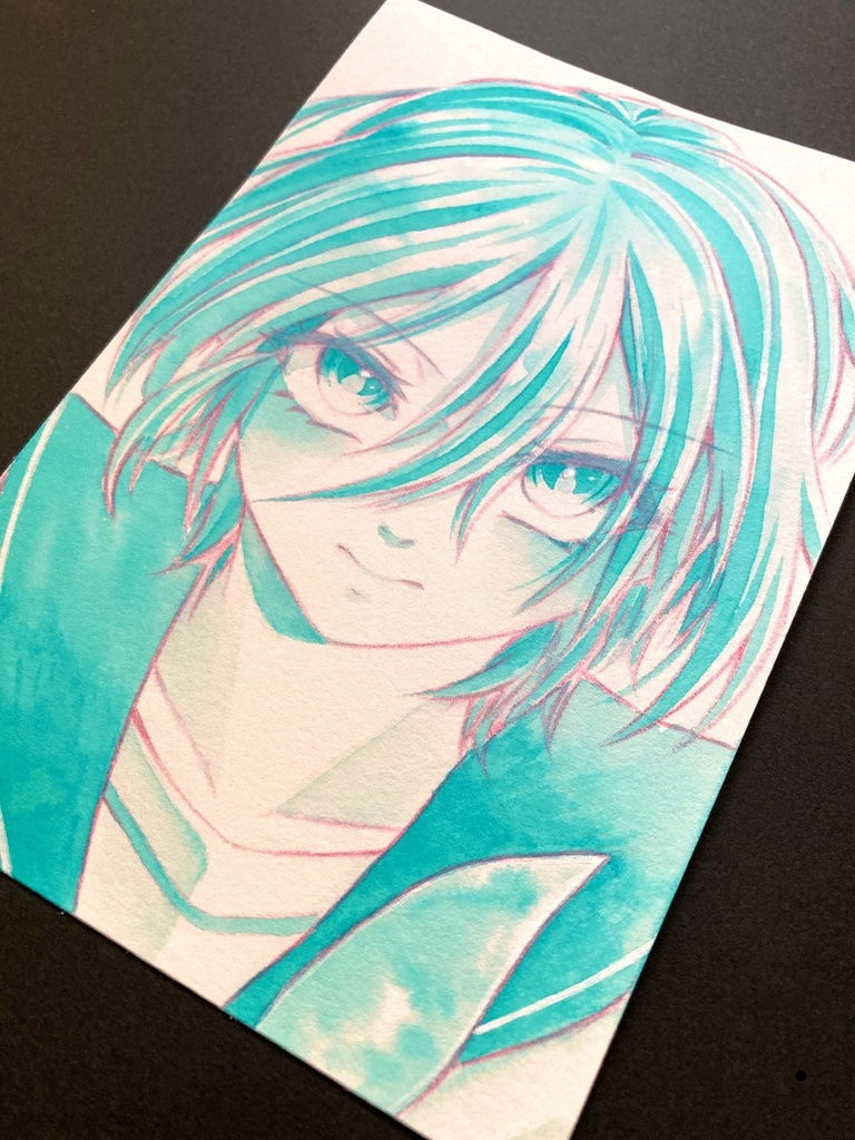 【ポストカード】単色ドローイング 原画 【カラーインク ターコイズ】