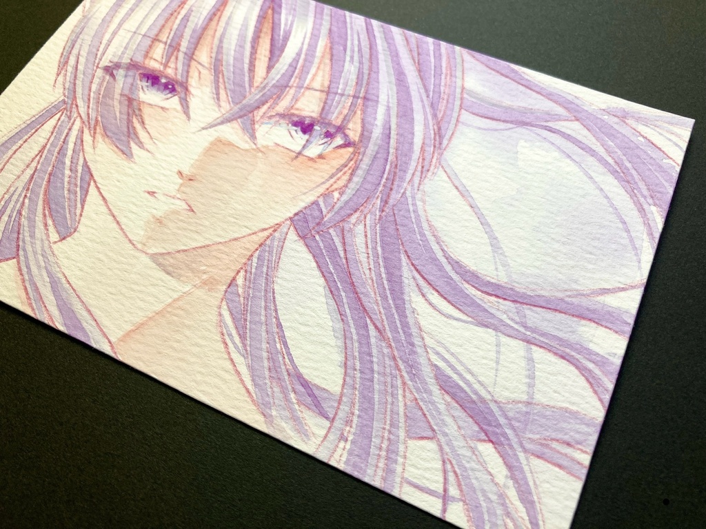 【ポストカード】単色風ドローイング 原画 【水彩 紫・紺】