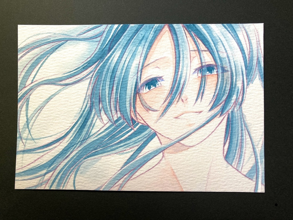 【ポストカード】単色風ドローイング 原画 【水彩 紫・紺】