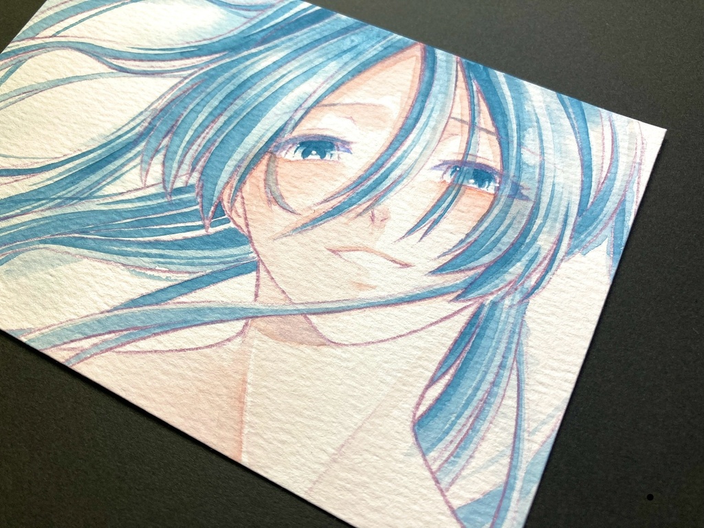 【ポストカード】単色風ドローイング 原画 【水彩 紫・紺】