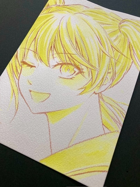 【ポストカード】単色ドローイング 原画 【まっち水彩 黄】