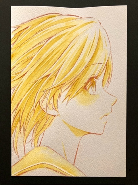 【ポストカード】単色ドローイング 原画 【まっち水彩 黄】