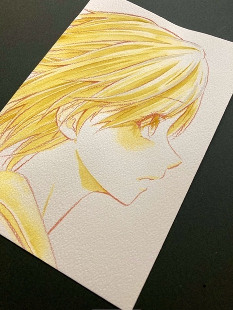 【ポストカード】単色ドローイング 原画 【まっち水彩 黄】