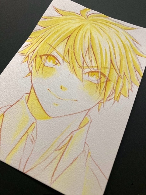 【ポストカード】単色ドローイング 原画 【まっち水彩 黄】