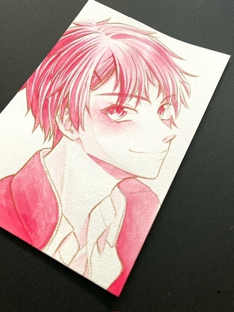 【ポストカード】単色ドローイング 原画 【まっち水彩 赤】