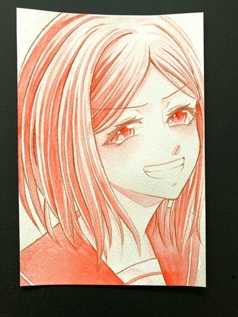 【ポストカード】単色ドローイング 原画 【まっち水彩 赤】