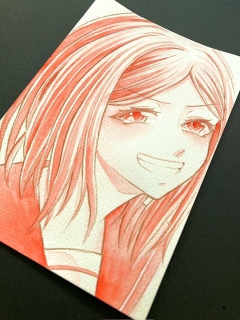 【ポストカード】単色ドローイング 原画 【まっち水彩 赤】