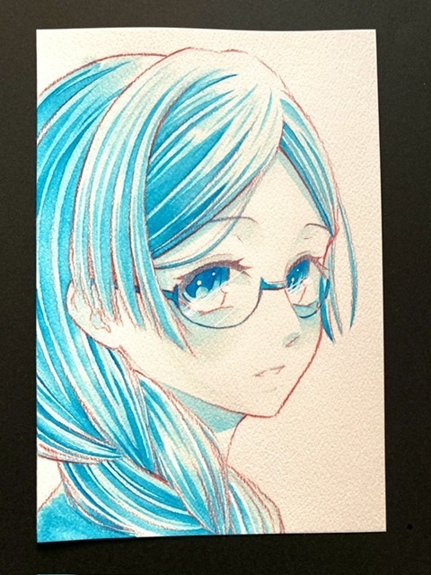 【ポストカード】単色ドローイング 原画 【まっち水彩 青】