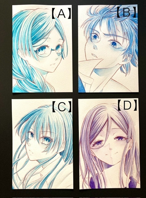 【ポストカード】単色ドローイング 原画 【まっち水彩　青】