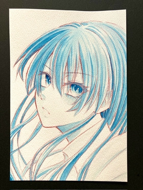 【ポストカード】単色ドローイング 原画 【まっち水彩 青】