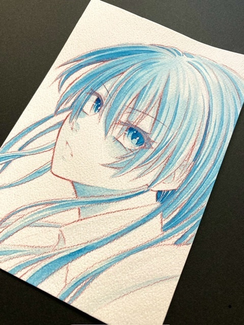 【ポストカード】単色ドローイング 原画 【まっち水彩 青】