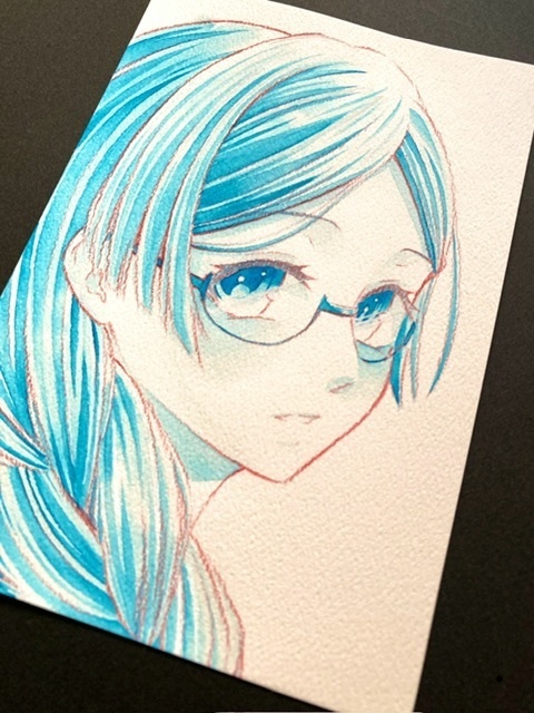 【ポストカード】単色ドローイング 原画 【まっち水彩 青】