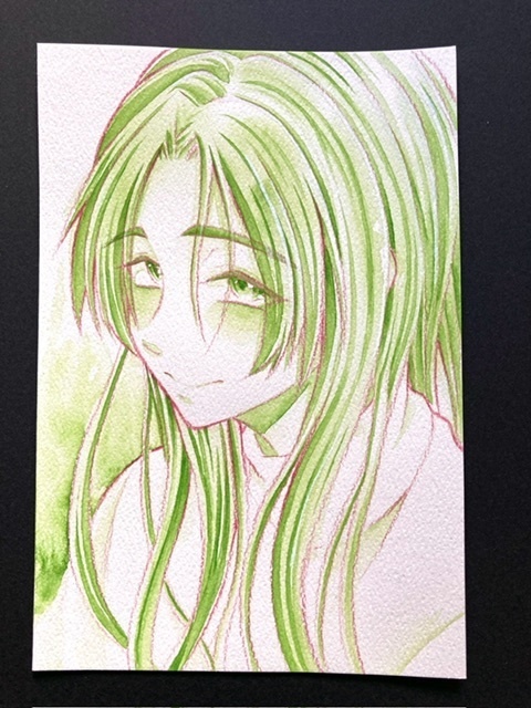 【ポストカード】単色ドローイング 原画 【まっち水彩 緑】