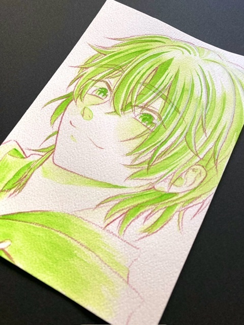 【ポストカード】単色ドローイング 原画 【まっち水彩 緑】