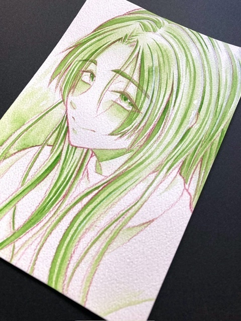 【ポストカード】単色ドローイング 原画 【まっち水彩 緑】