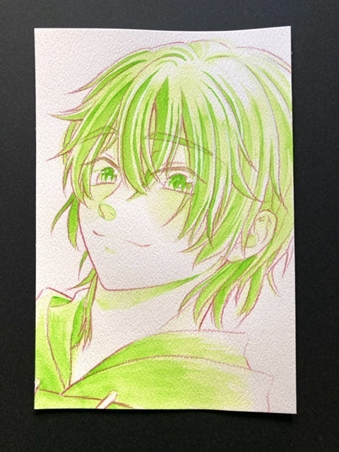 【ポストカード】単色ドローイング 原画 【まっち水彩 緑】