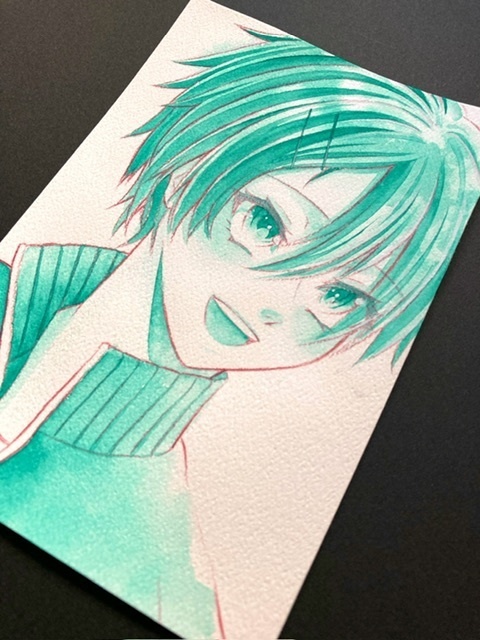 【ポストカード】単色ドローイング 原画 【まっち水彩 緑】