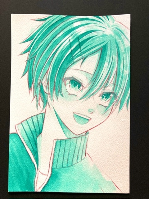 【ポストカード】単色ドローイング 原画 【まっち水彩 緑】