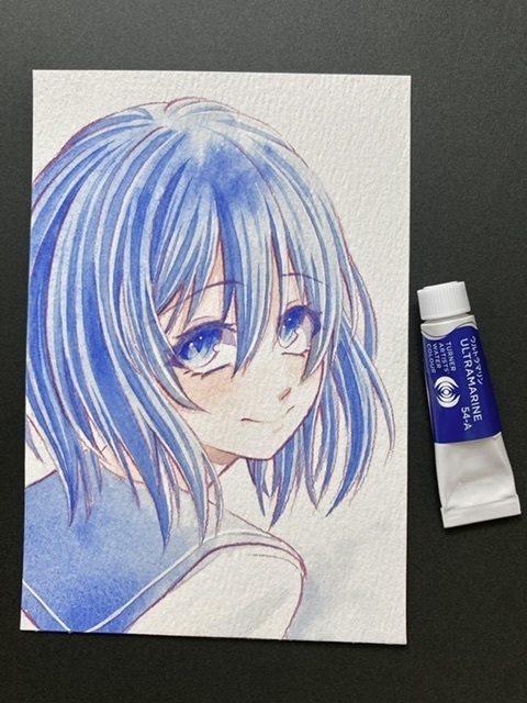 【ポストカード】単色風ドローイング 原画 【水彩 ウルトラマリン】