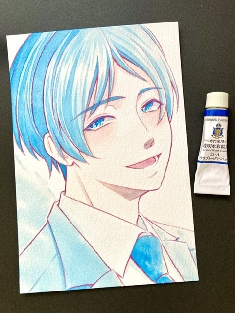 【ポストカード】単色風ドローイング 原画 【水彩 青】