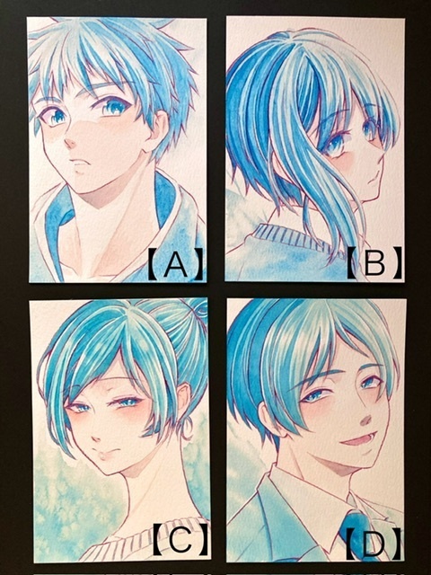 【ポストカード】単色風ドローイング 原画 【水彩 青】