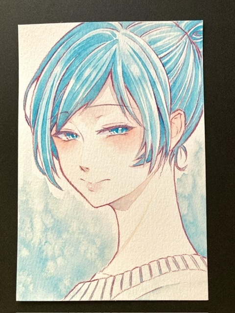 【ポストカード】単色風ドローイング 原画 【水彩 青】