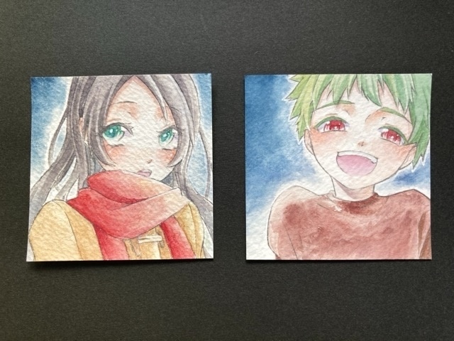 【5.5cm角】カラーイラスト 原画 【透明水彩⑥】