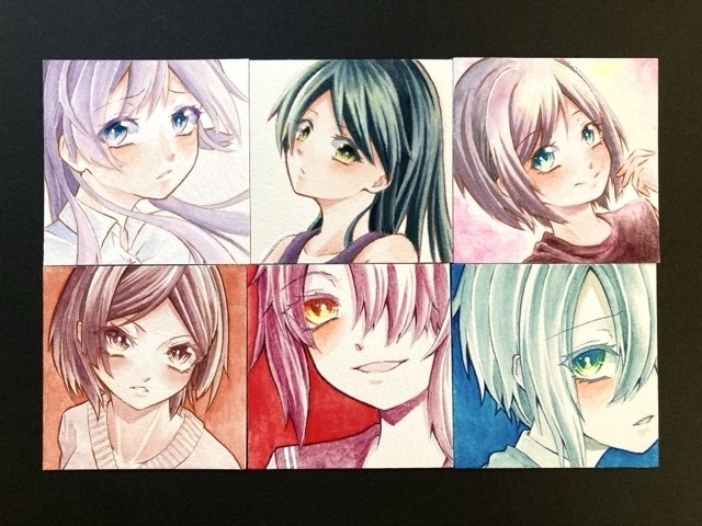 ミニ原画ガチャ 【5.5cm角：水彩 女子】