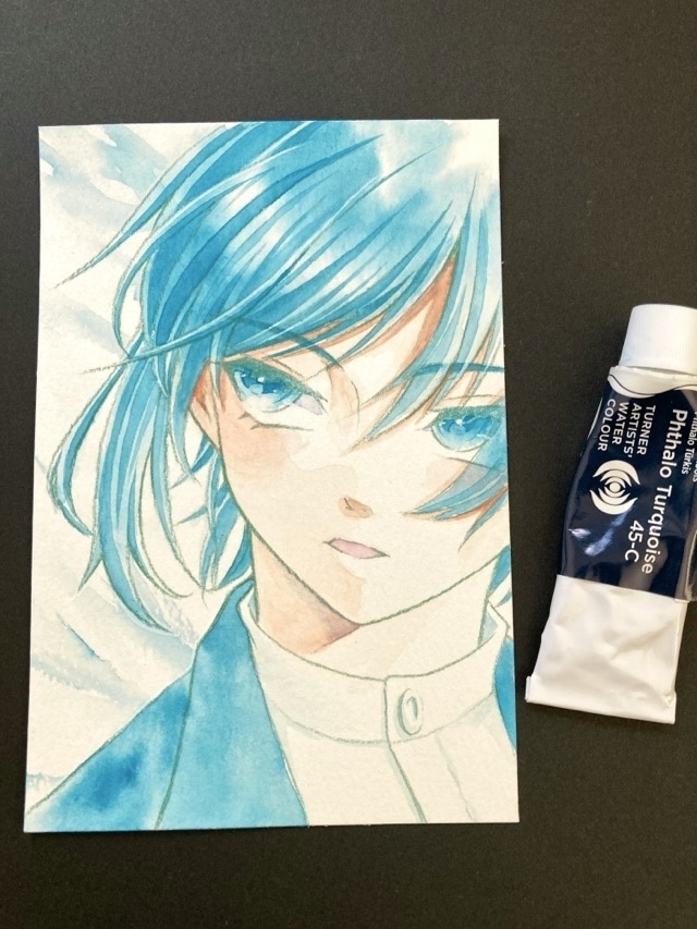 【ポストカード】単色風ドローイング 原画 【水彩 青緑】