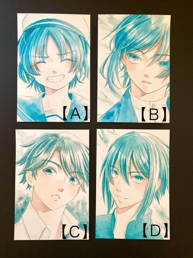 【ポストカード】単色風ドローイング 原画 【水彩 青緑】