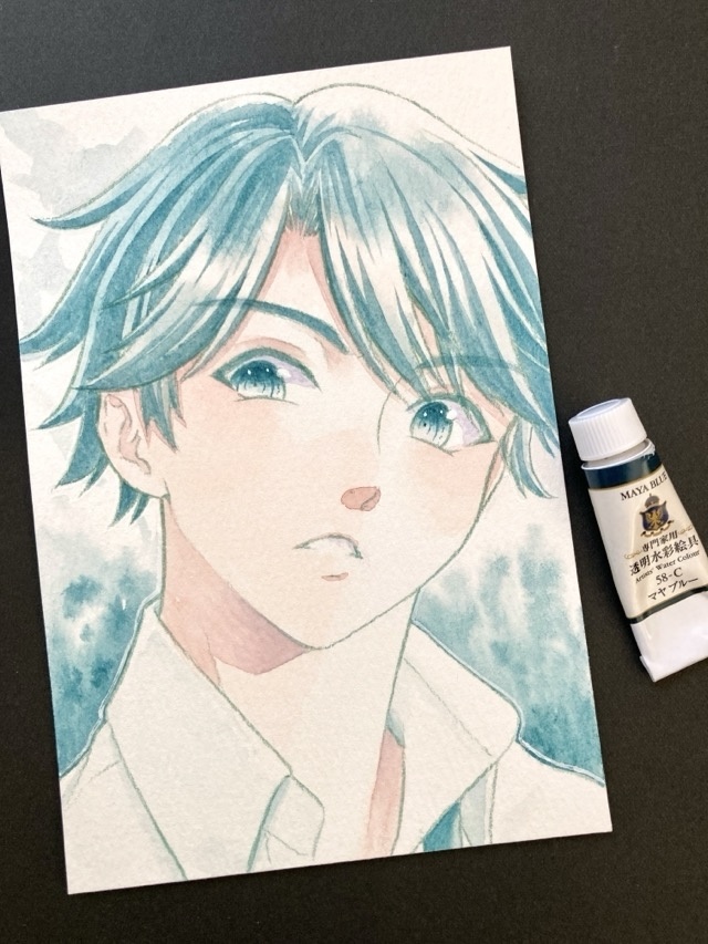 【ポストカード】単色風ドローイング 原画 【水彩 青緑】