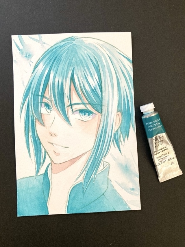 【ポストカード】単色風ドローイング 原画 【水彩 青緑】