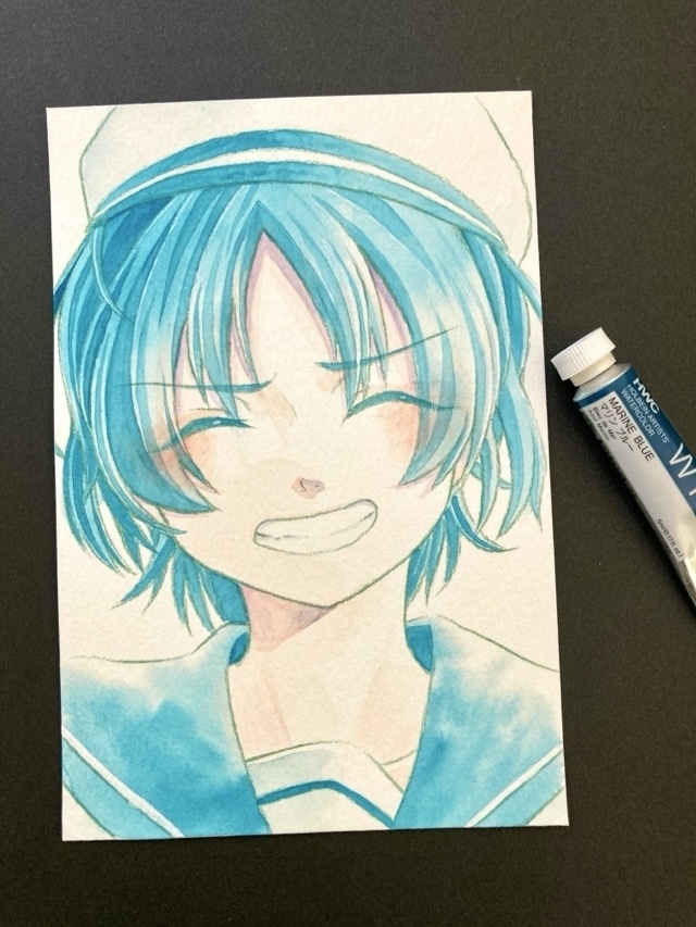 【ポストカード】単色風ドローイング 原画 【水彩 青緑】