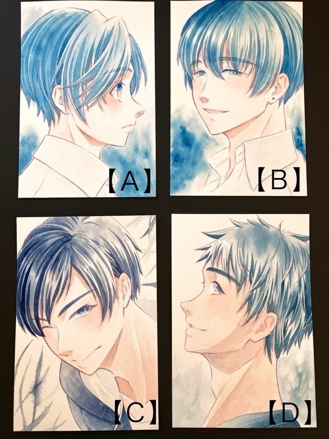 【ポストカード】単色風ドローイング 原画 【水彩 紺】