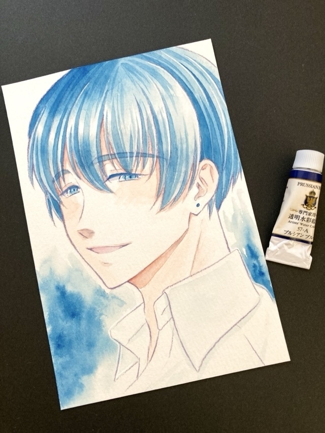 【ポストカード】単色風ドローイング 原画 【水彩 紺】